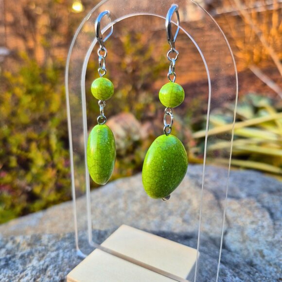 Green Apple Faux Stone Earrings | Upcycled Earring Collection - Picture 8 of 9